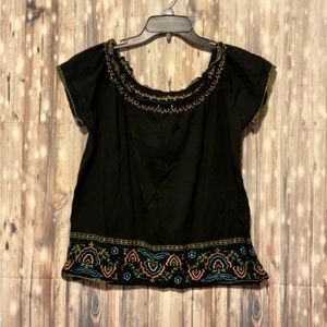 RXB Womens Black Embroidered Flowy Top Size L